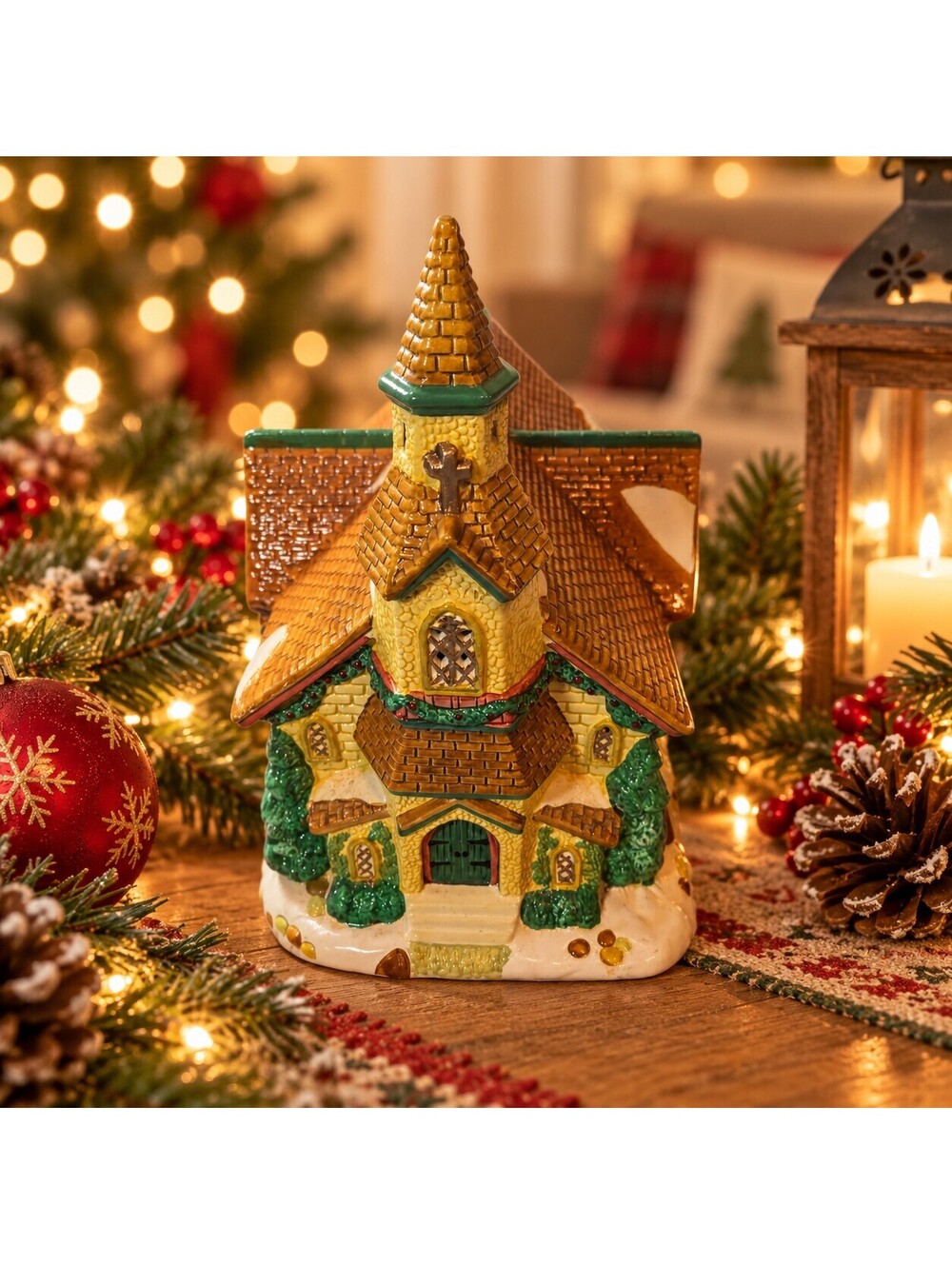 1995 Disney Danaware "Santa's Best" Lighted Ceramic Church Christmas Decoration